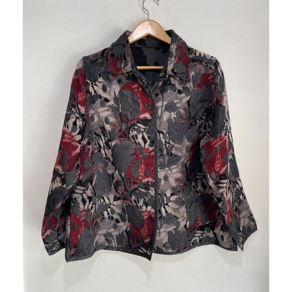 reversible VTG jacket cardigan dark romantic grunge Y2K floral casual women 2XL - Picture 2 of 6